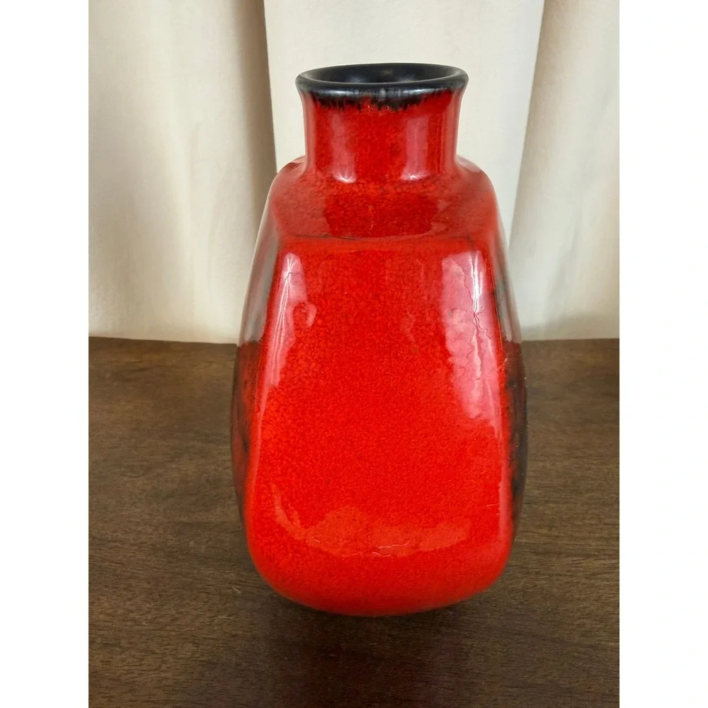 Gerda Heuckeroth Pottery Red Black Lava‎ Drop Glaze Vase 30004-20 Germany